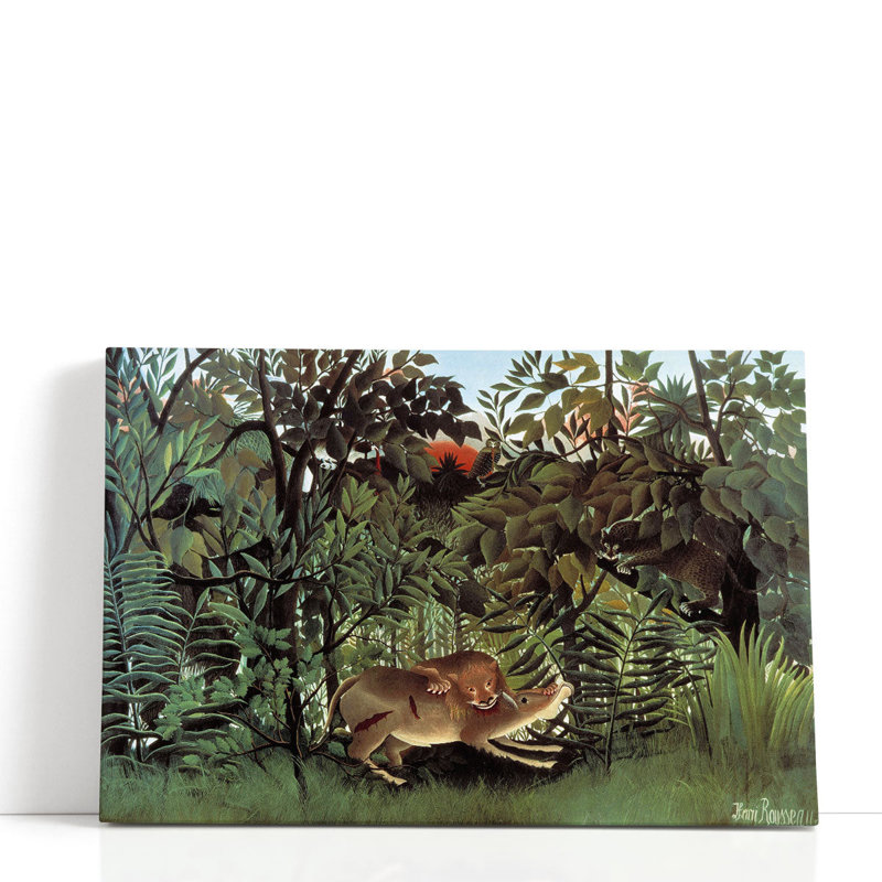 Le lion affamé se jette sur une antilope, 1905, reproduction d'art sur toile, H 40 po x l 60 po