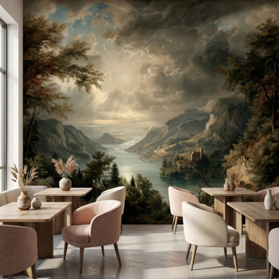 Landscape Wallpaper Castle Mountains Wall Mural