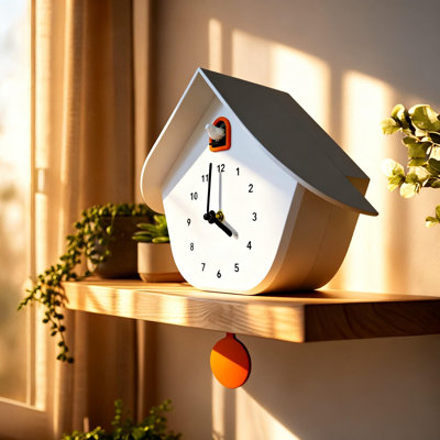 Horloge murale coucou, carillon horaire avec volume réglable et pendule amovible (blanc)