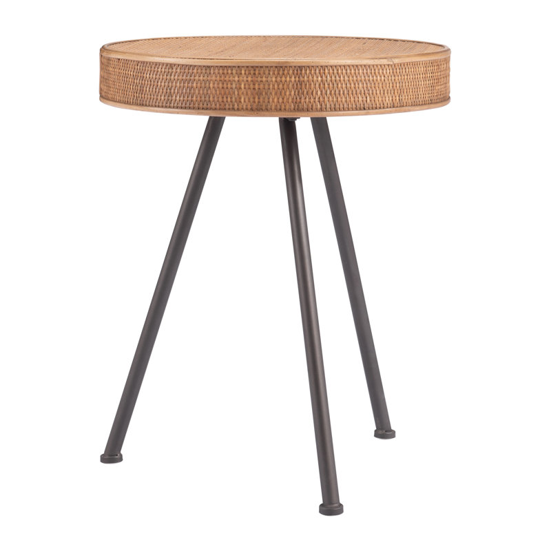 Natural Wood and Metal Round Accent Table
