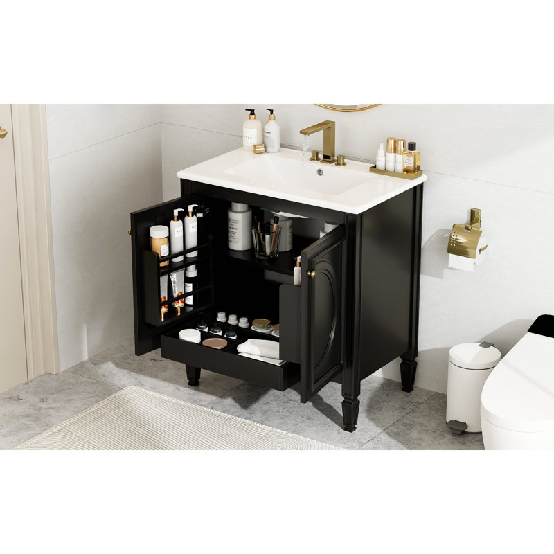 Meuble-lavabo de 30 po avec lavabo, deux portes avec tablette, charnières de porte à fermeture en douceur, style, Noir