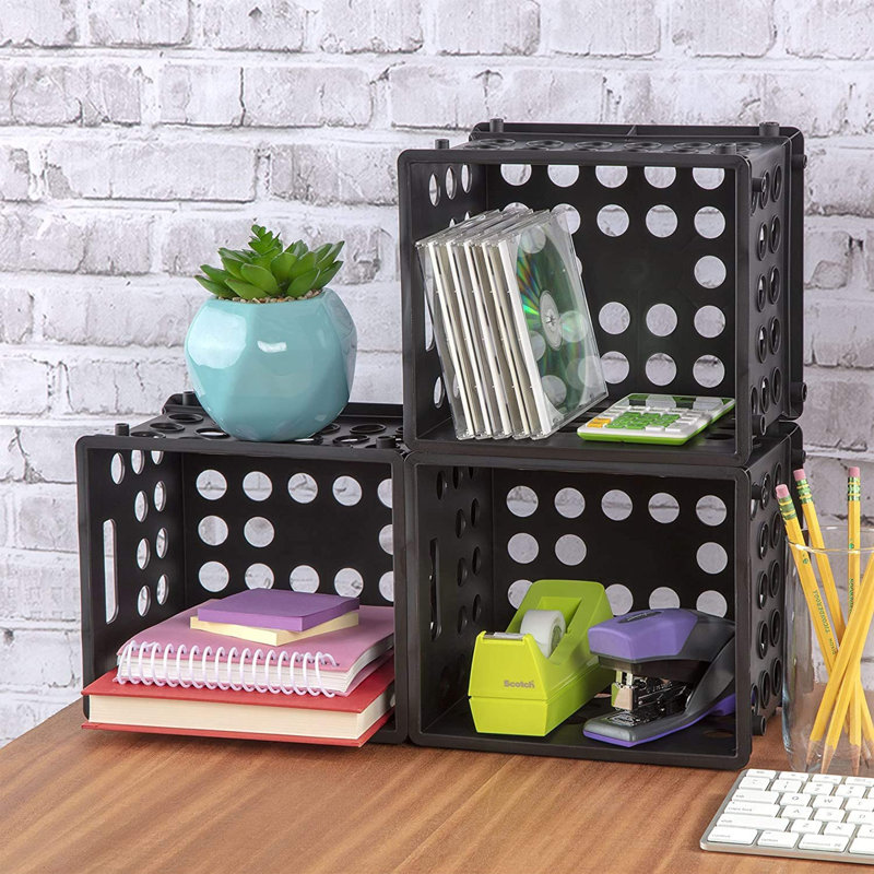 Sterilite Black Stackable Plastic Mini Storage Crate with Handles