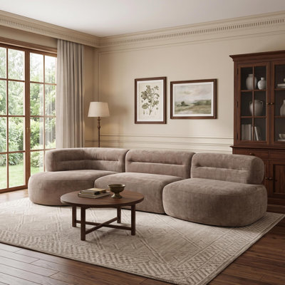 Calver 122" Wide Organic Modern Curved Modular Compression Sectional Sofa with Left-Hand-Facing Chaise