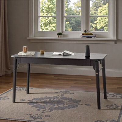 Smooth Black Oak Writing Desk And Computer Desk