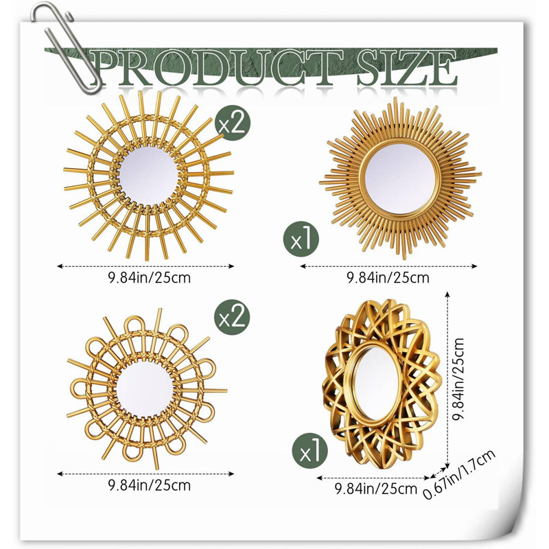 6 miroirs décoratifs muraux, petits miroirs solaires en forme de cercle Espejos