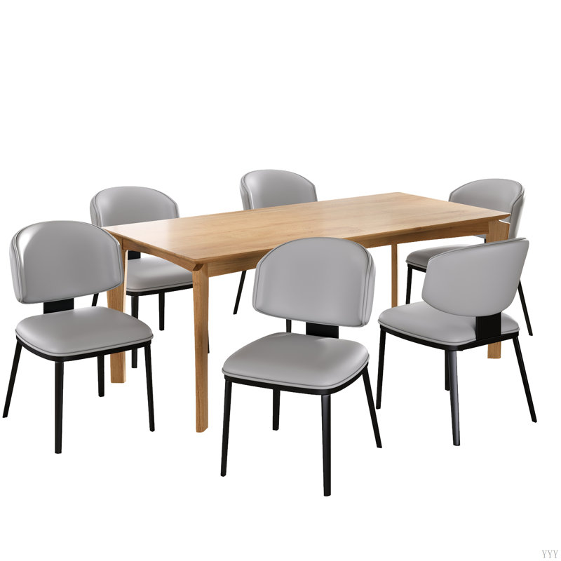 5 Pieces Modern Faux Leather Dining Set, Natural, Grey, Natural
