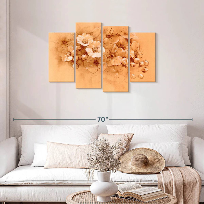 Fleurs de printemps orange pastel, H 27 po x l 43 po