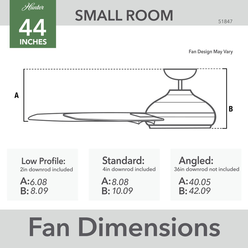 Presto 44" 3 - Blade Modern Indoor Small Room Ceiling Fan with Wall Control, Black