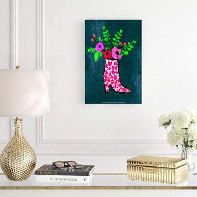 Bottes de guépard roses avec fleurs - peinture sur toile tendue