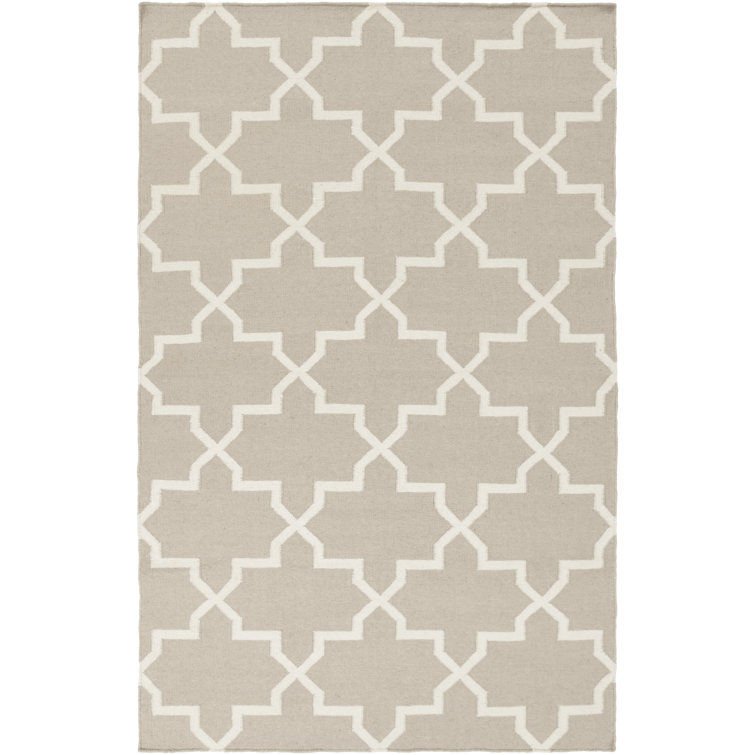 Tapis gris en laine tissé à la main géométrique à tissage plat Bangor