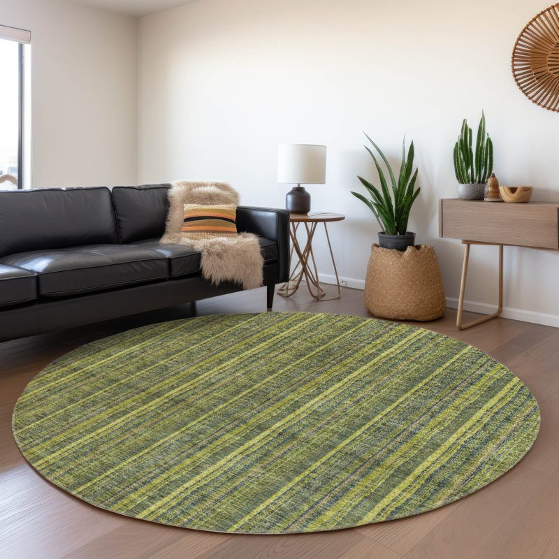 Chayden Washable Striped Indoor / Outdoor Rug, Round 8'