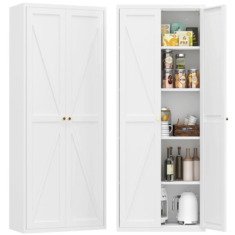 Metal Sideboard, Storage Cabinet, Kitchen Pantry Cabinet With Adjustable Shelves For Kitchen, White