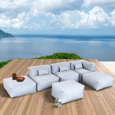 outdoor 3 piece outdoor modular bean bag sofa set, water repellent olefin fabric patio furniture for small backyard