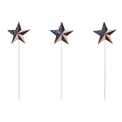 Festive Finds Painted Metal American Flag Theme Star on Pick Set of 3