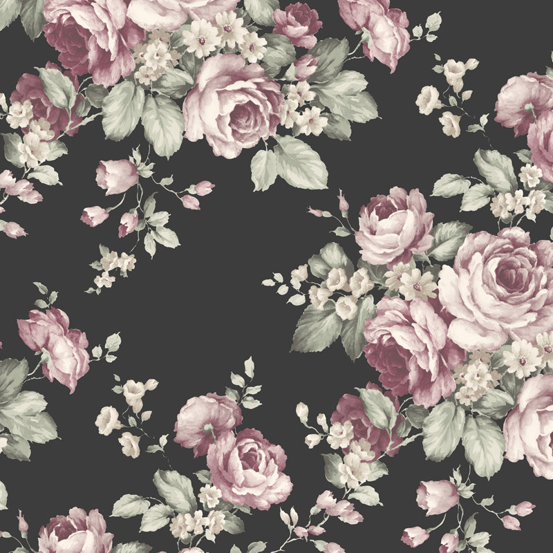 Rouleau de papier peint 33 pi x 20,5 po Daubert Grand, Noir / ébène / prune / rose / rose français