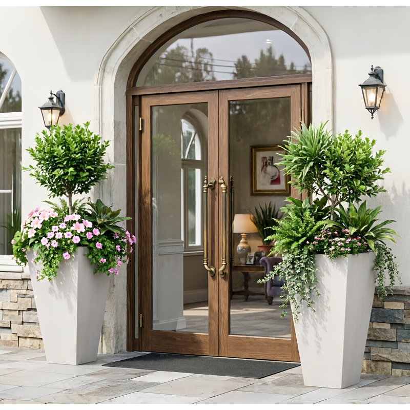 Petit pot à fleurs en pierre légère Mgo, H 24,75 po x l 13 po x P 13 po, Blanc mat