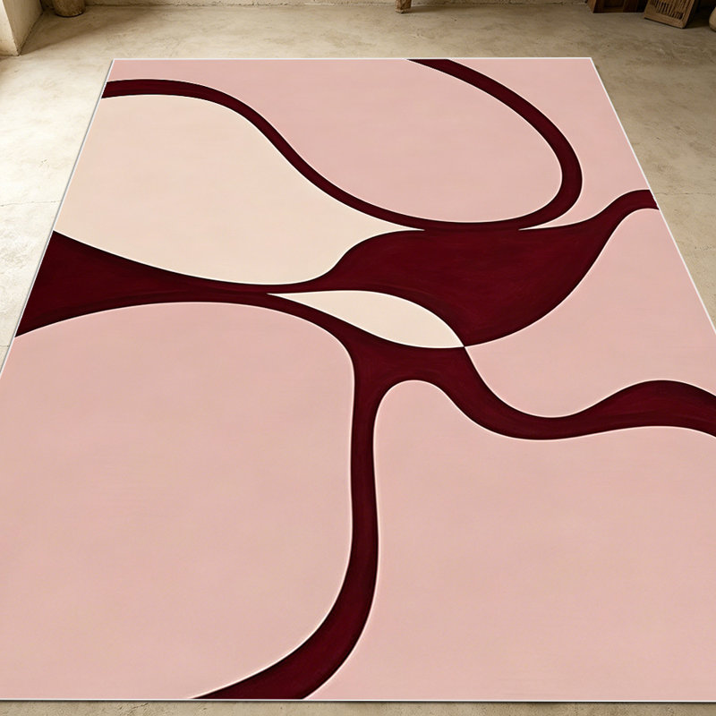1PC Abstract Burgundy & Blush Wavy Line area rugs for Living Room, Soft, All seasons, Easy-maintain, Washable Indoor mat, Farmhouse suitable for dining room, bedroom, home office, entryway, backyard, kitchen, Home Decor, Outdoor Decor.