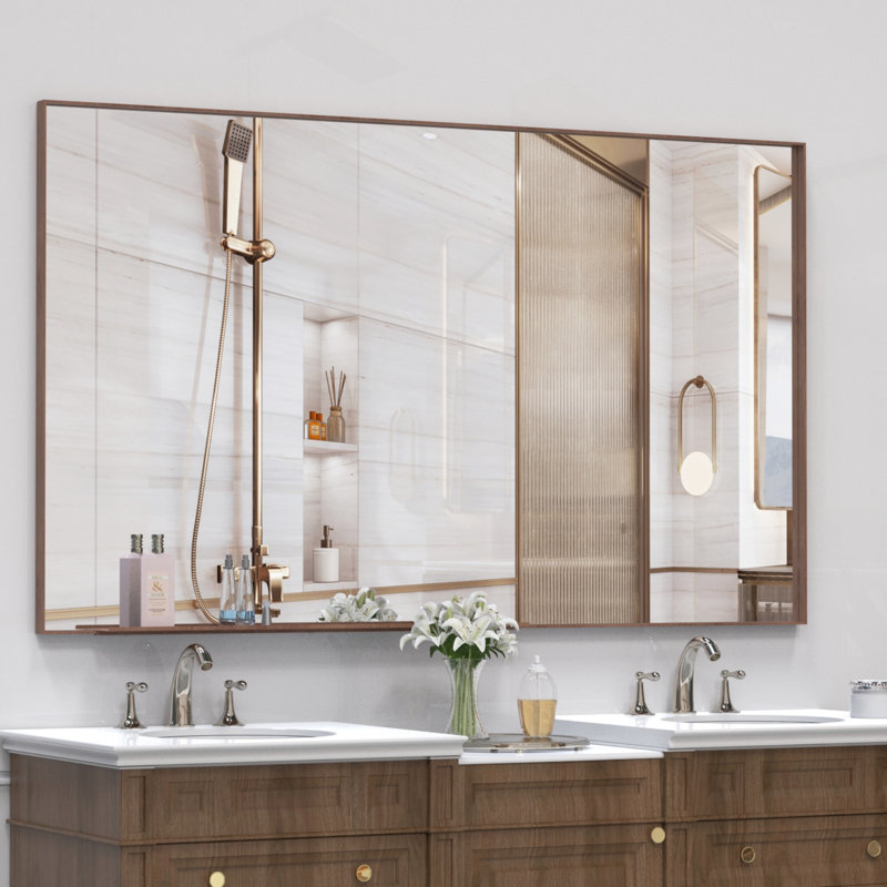 Miroir de salle de bain rectangulaire 60 po x 36 po surdimensionné avec cadre en noyer