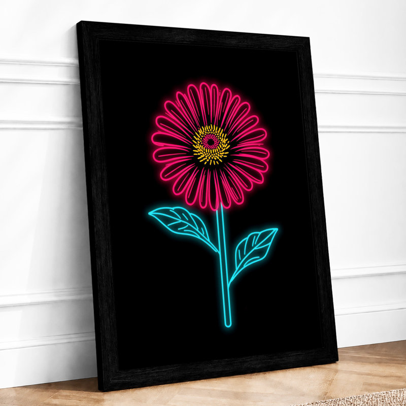 Neon Bloom Botanical - Framed Print, Black, A3 - 42.0 x 29.7 cm