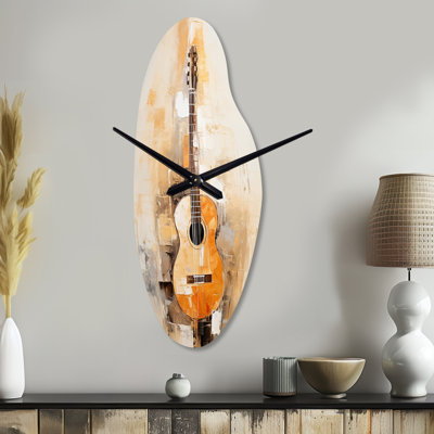 Guitar Simplicity Earthy Brown - Music Asymmetrical Metal Clock, Traditional Unique Shape Wall Clock Print