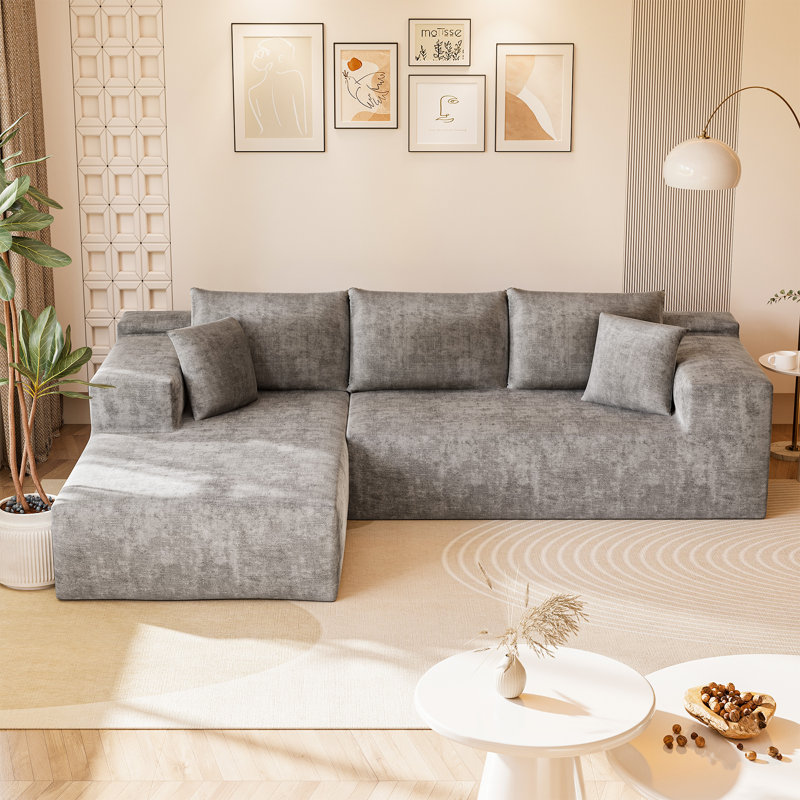 Boneless 108" L-Shaped Compression Sectional Couch with 3 Seats, Wide Modular Sofa for Living Room, Dark Gray Chenille 
