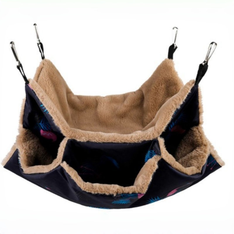 Sac de couchage hamac pour animal de compagnie à double couche en peluche, nid de cage en flanelle chaud avec 4 crochets en métal, lit suspendu confortable pour écureuils, hamsters, planeurs de sucre, rat, furet