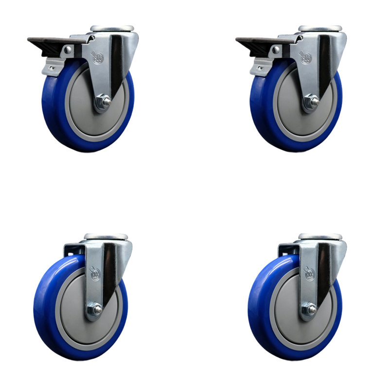 Ensemble de roulettes pivotantes à 5 trous en poly avec 5 freins à verrouillage Posi SCC, Bleu