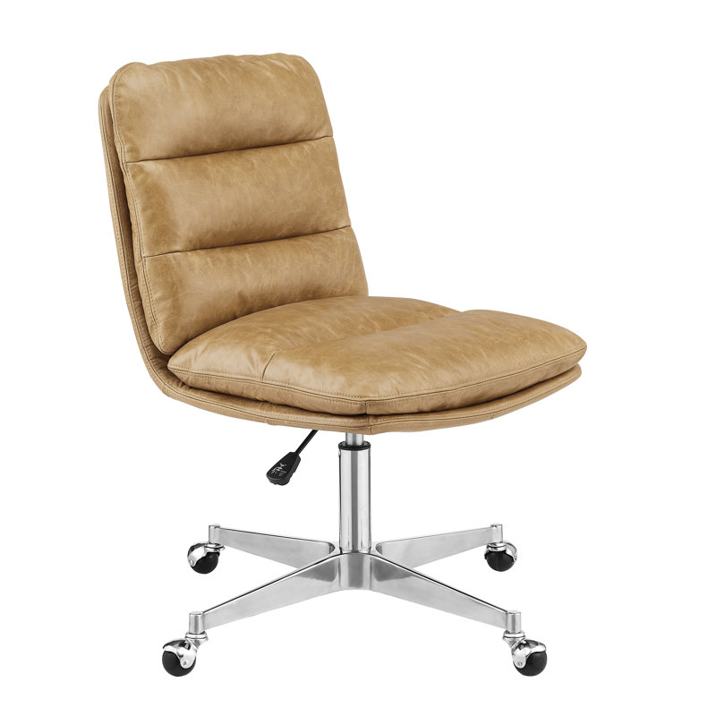 Paynesville Leather Swivel Office Chair with Wheels