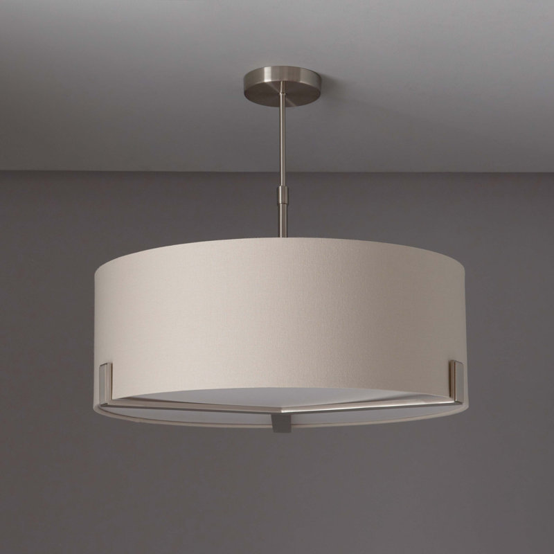 Abercrombie 3 - Light Satin Nickel/Grey Fabric Drum Pendant