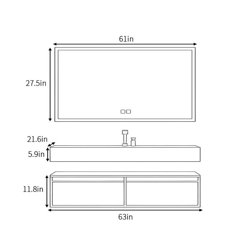 Retro high-end and simple bathroom cabinet, 63"