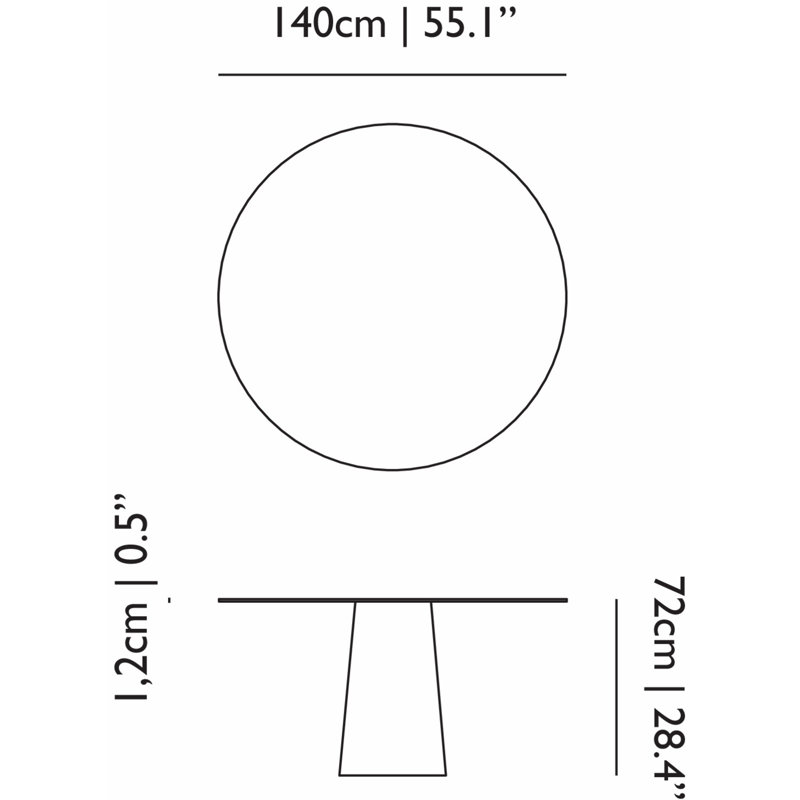 Container Round Dining Table, 55.1" Diameter, Black HPL Top with White Base