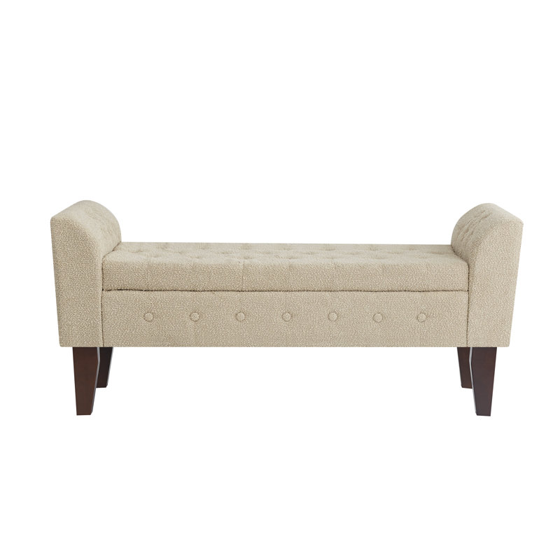 Upholstered Storage Bench, Beige Boucle