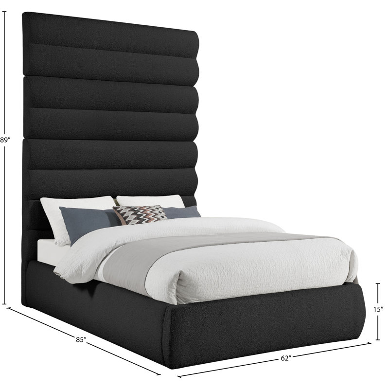 Lit en tissu Adam, Lit double, Noir, Boucle Fabric