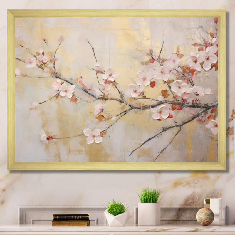 «Apple Blossom Harmony III», reproduction d'art sur toile, Cadre doré simple, H 16 po x l 32 po x P 1 po