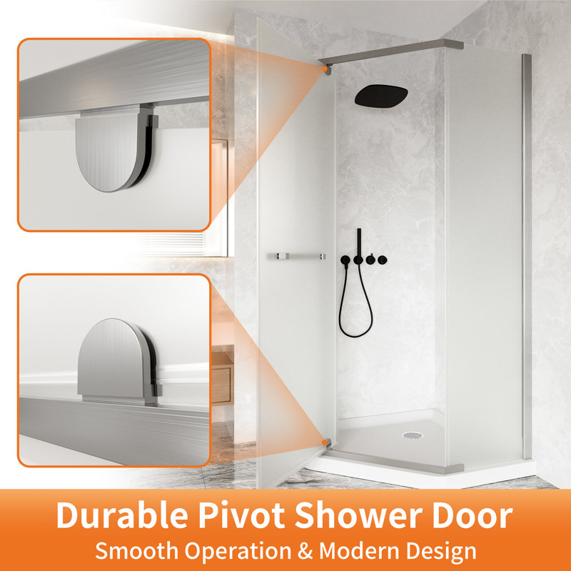 P 38 po x H 76 po Porte de douche 1/4 po ANSI en verre trempé givré, porte de douche sans cadre facile à nettoyer avec barre à serviettes réversible à gauche ou à droite.