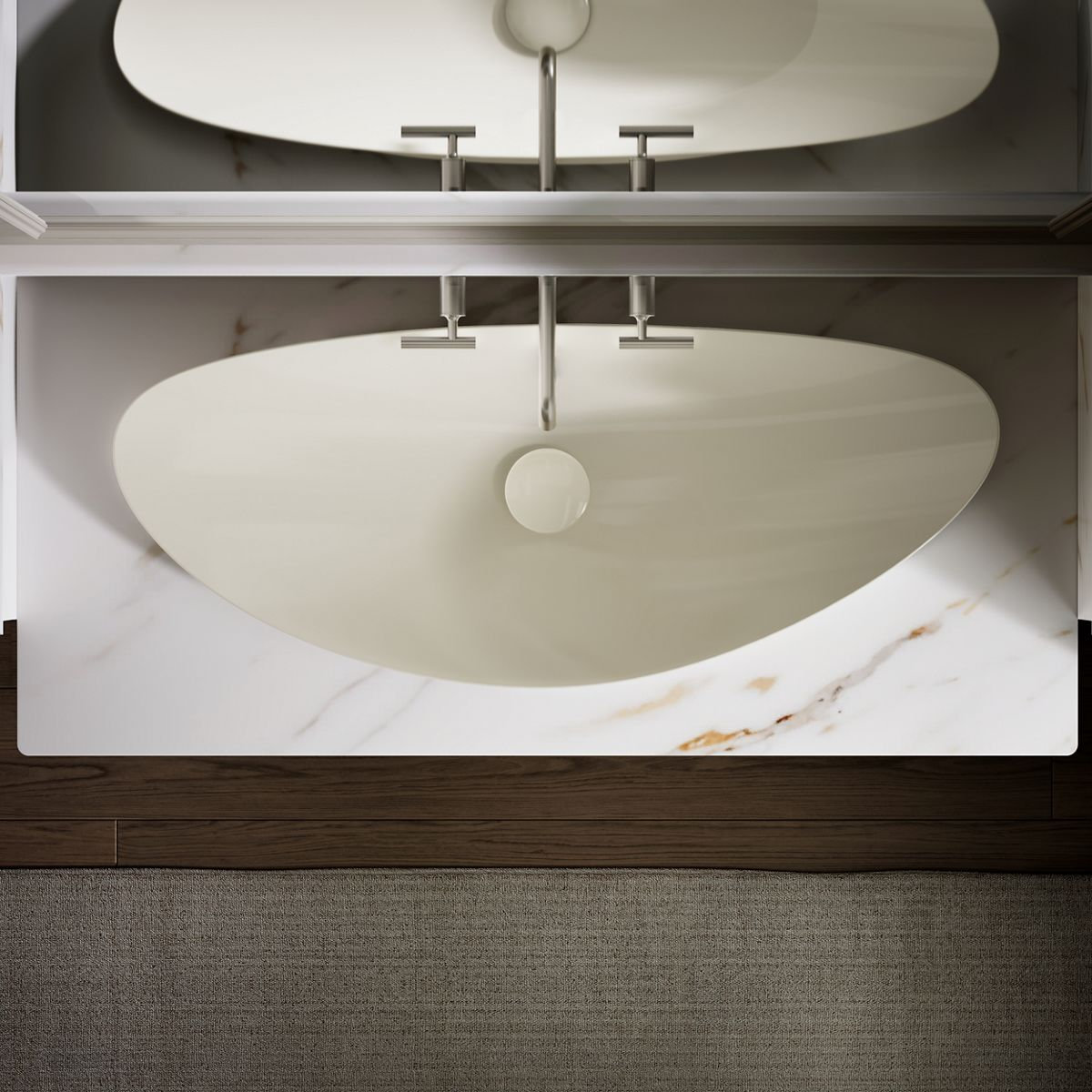 Veil Fireclay Trough Vessel Sink, Biscuit