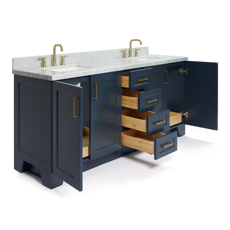 73 IN.  Single Bathroom Vanity, Rectangular, Midnight Blue, Carrara Quartz