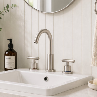 2-Handle Widespread Bathroom Faucet With Drain Assembly in Brushed Nickel