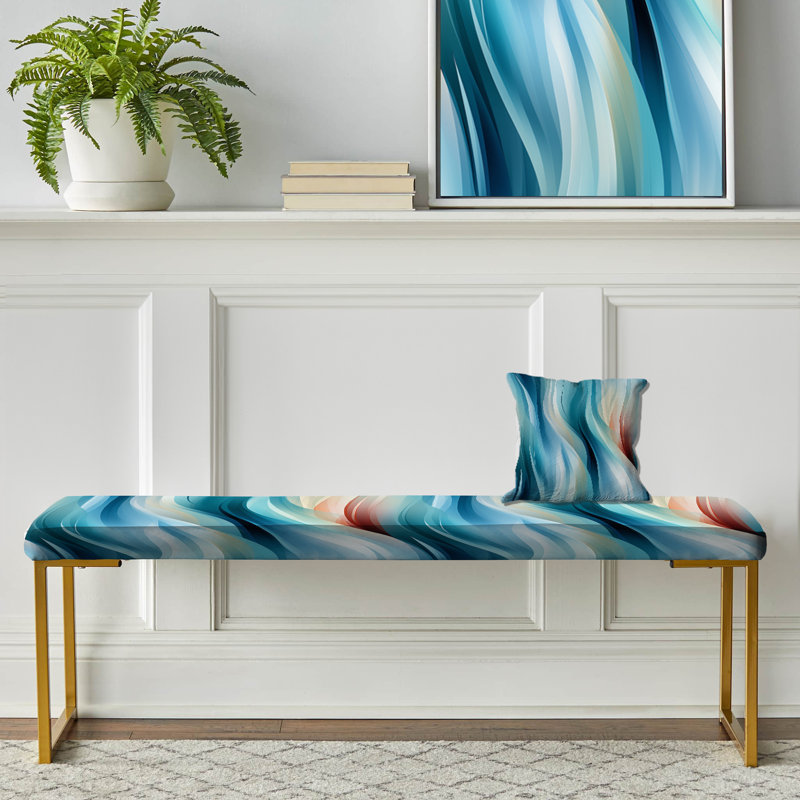 Blue Harmony Of Waves - banc rayé rembourré doré