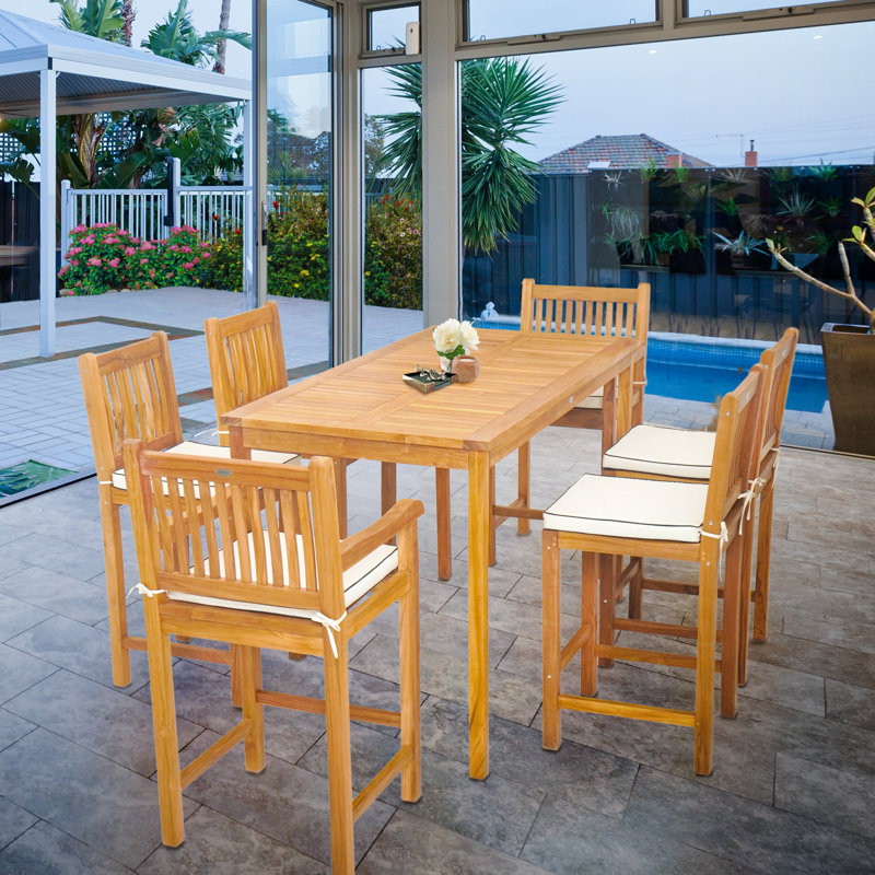 6 - Person Teak Wood Patio Dining Set with Rectangular Table , Cushions Included