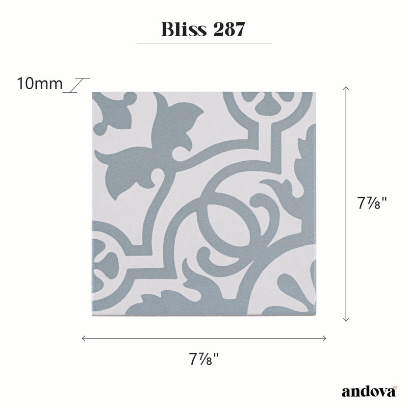 Bliss 8-in. Encaustic Spanish/Moroccan Patterned Matte Porcelain Wall & Floor Tile, Giverny