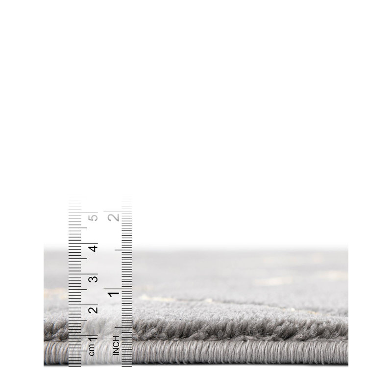 Tapis à carreaux gris et or Latitude Run® Novica, Carré 10 pi