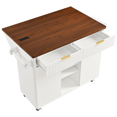 Kitchen Island with Drop Leaf, Power Outlet