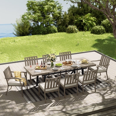 Azur Patio Rectangular 91.5" Long Extendable Dining Set With Sunbrella® Cushions
