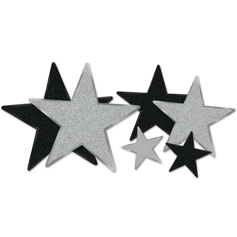 Découpes scintillantes en forme d'étoile, Multicolore / argent, H 14 po x l 12,5 po x P 0,03 po