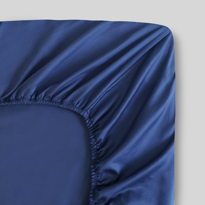 Drap-housse 100% coton 400 fils Sateen, Bleu foncé, Drap-housse de taille simple