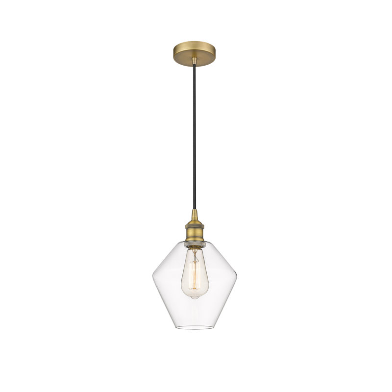 Luminaire suspendu conique à 1 lumière Gabbie, Transparent, Laiton brossé