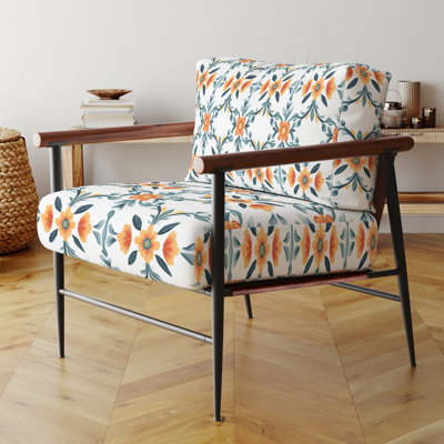 Patchwork Upholstered Chair - orange and green daisy tiles garden Orange Arm Chair