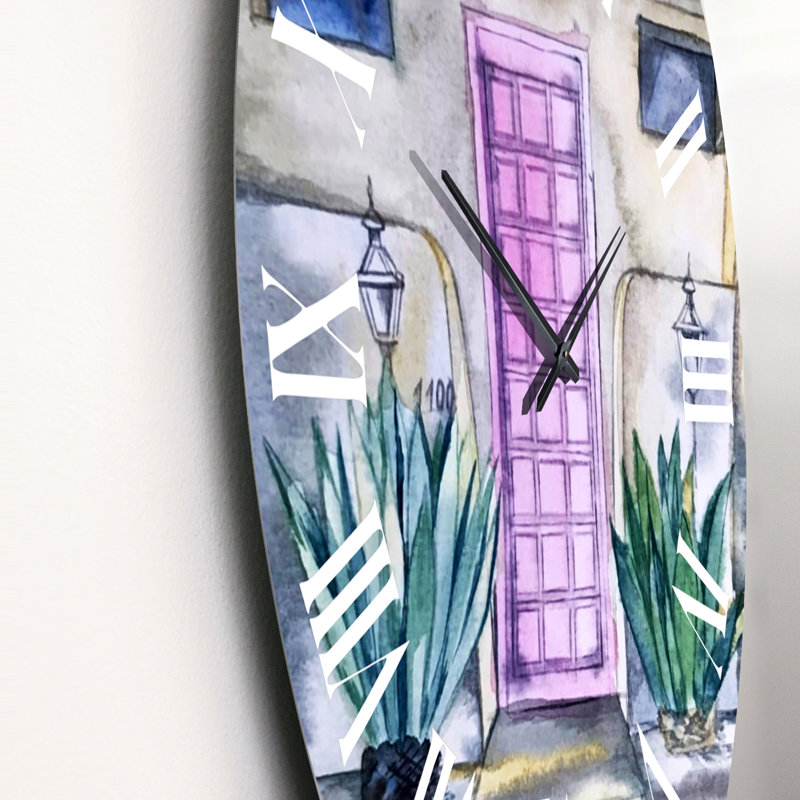 Porte rose de la maison tropicale - horloge murale industrielle, Moyen