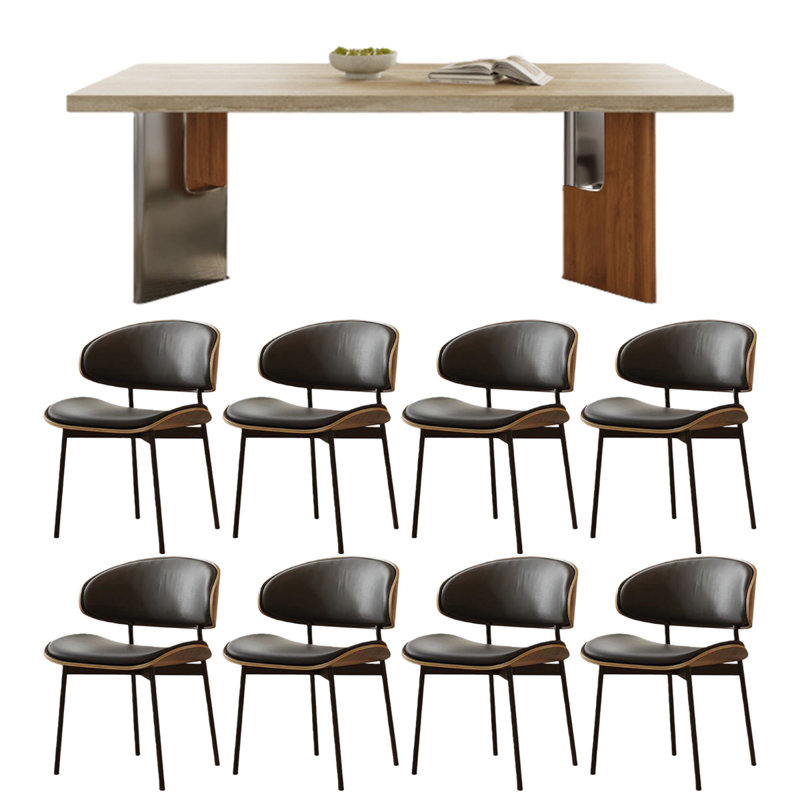 Table de salle à manger rétro en granit de forme rectangulaire, H 29,53 po x l 70,87 po x P 35,43 po, Beige